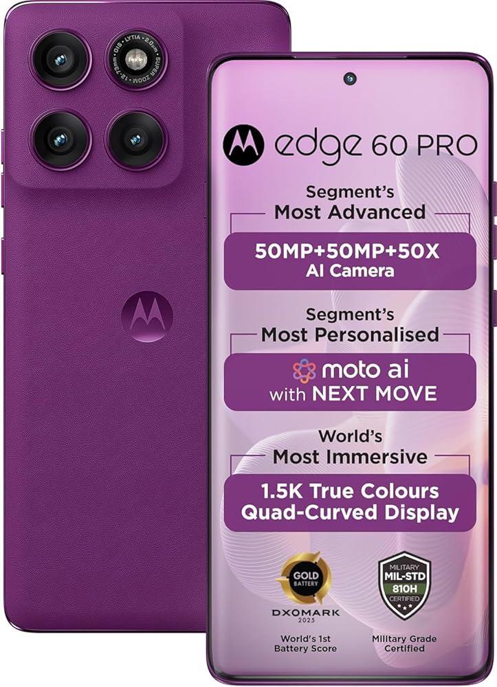 Motorola Edge 60 Pro 512GB Android Unlocked SIM 5G Grape Mobile Smartphone A