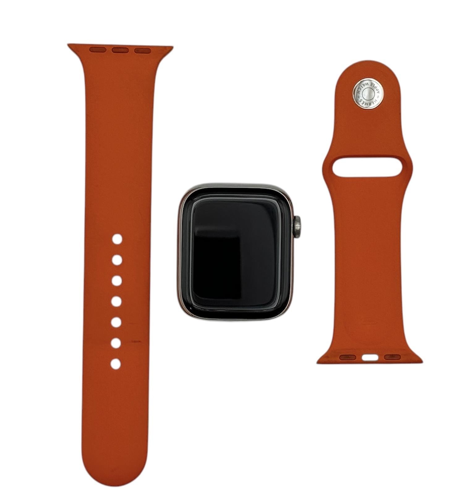 Apple Watch Series 7 Hermes Edition 45mm Silver Cellular Smartwatch Orange Band