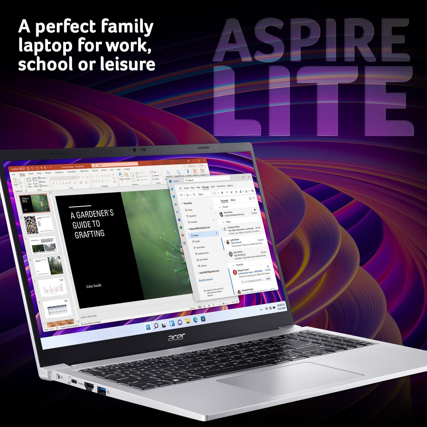 Acer Aspire Lite 15.6'' Intel N150 128GB 4GB FHD Win 11 Silver Laptop