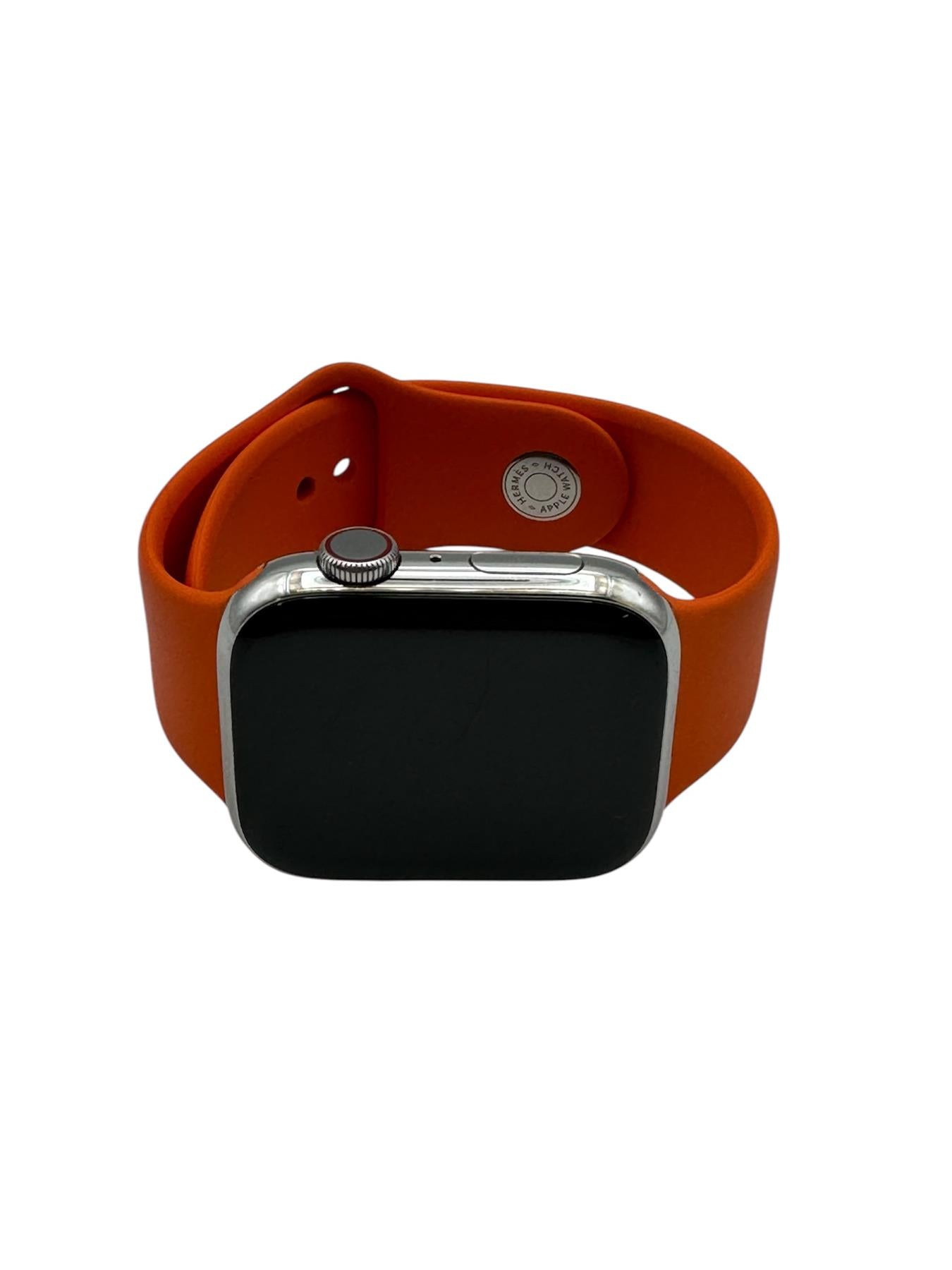 Apple Watch Series 7 Hermes Edition 45mm Silver Cellular Smartwatch Orange Band